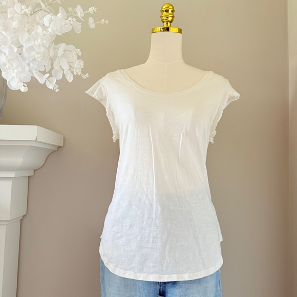 Toad&Co Ruffle Cap Sleeve Tee in True White, Sz L - Picture 3 of 8